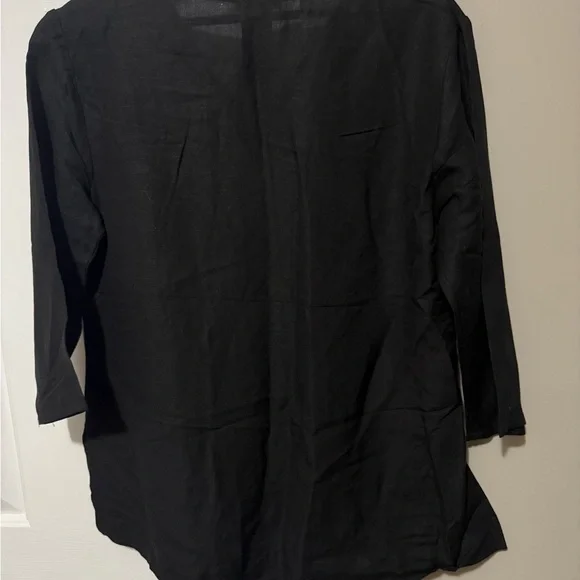 Premise Black Linen Blend Tunic Top with White Crochet Neckline~ Size Medium - Picture 5 of 5